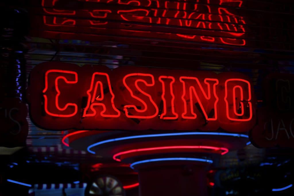 Large Neon Red Sign Reading Casino