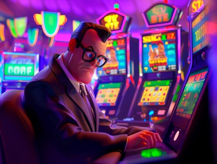 3d cartoon rendering of person playing in a casino