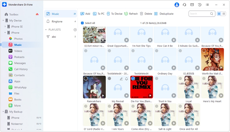 access music tab drfone interface