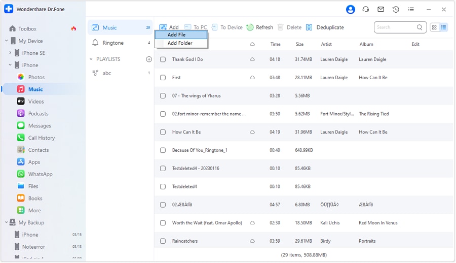 add file and choose songs