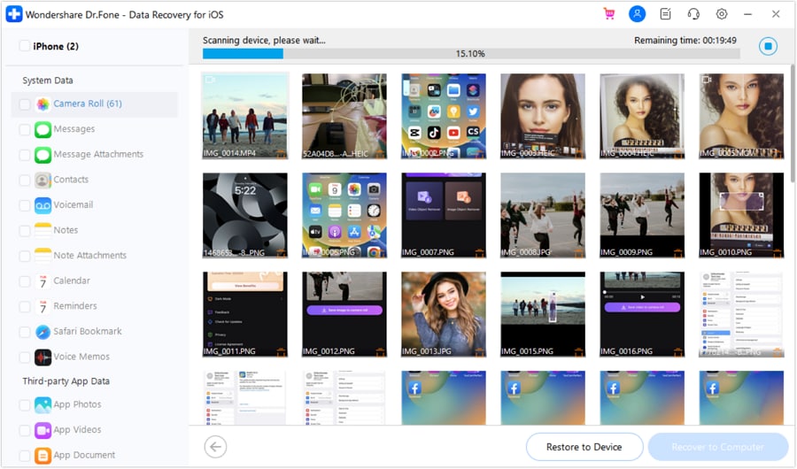 move with restore to device button
