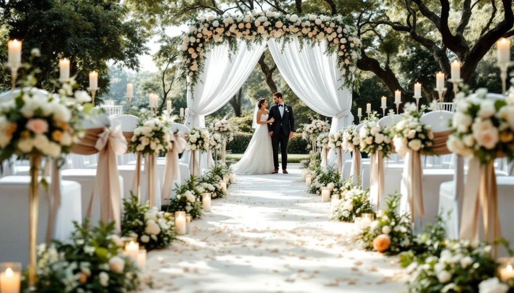 A beautifully arranged wedding ceremony setup, showcasing the coordination of various elements for a stress free wedding day.