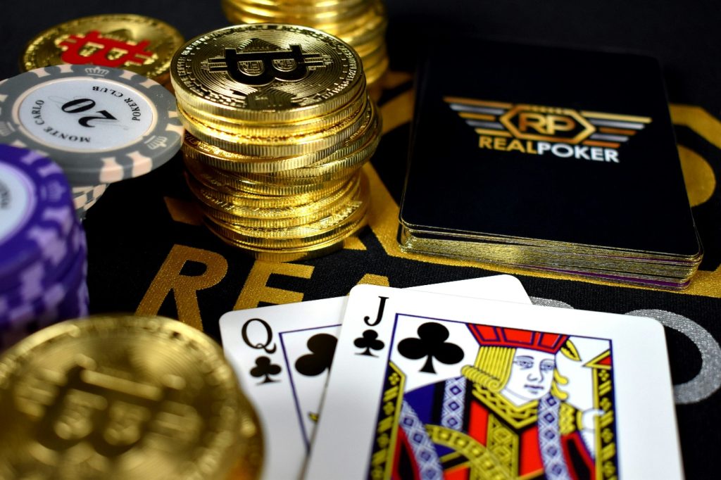 A close-up of a poker table