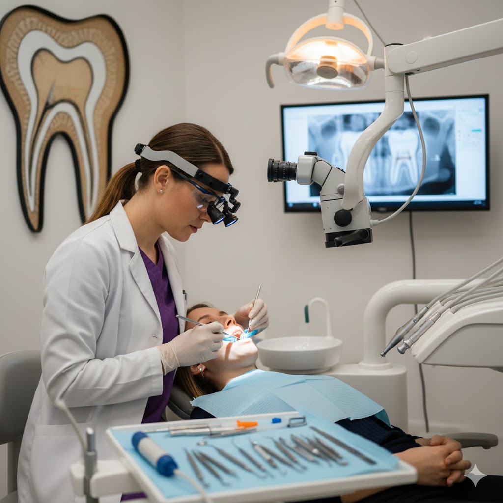 A person in a white coat and a white lab coat with a dentist tools AI-generated content may be incorrect.