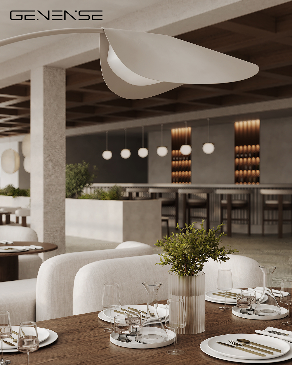 3D rendering of restaurant design by GENENSE Studio