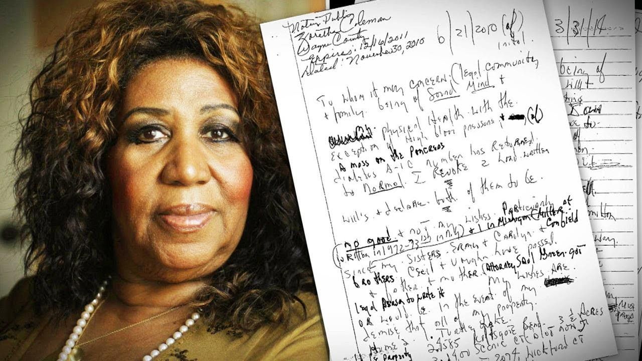 Aretha Franklin with handwritten will pages found in her home
