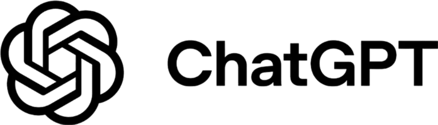 OpenAI logo with stylized hexagonal design next to "ChatGPT" text in black