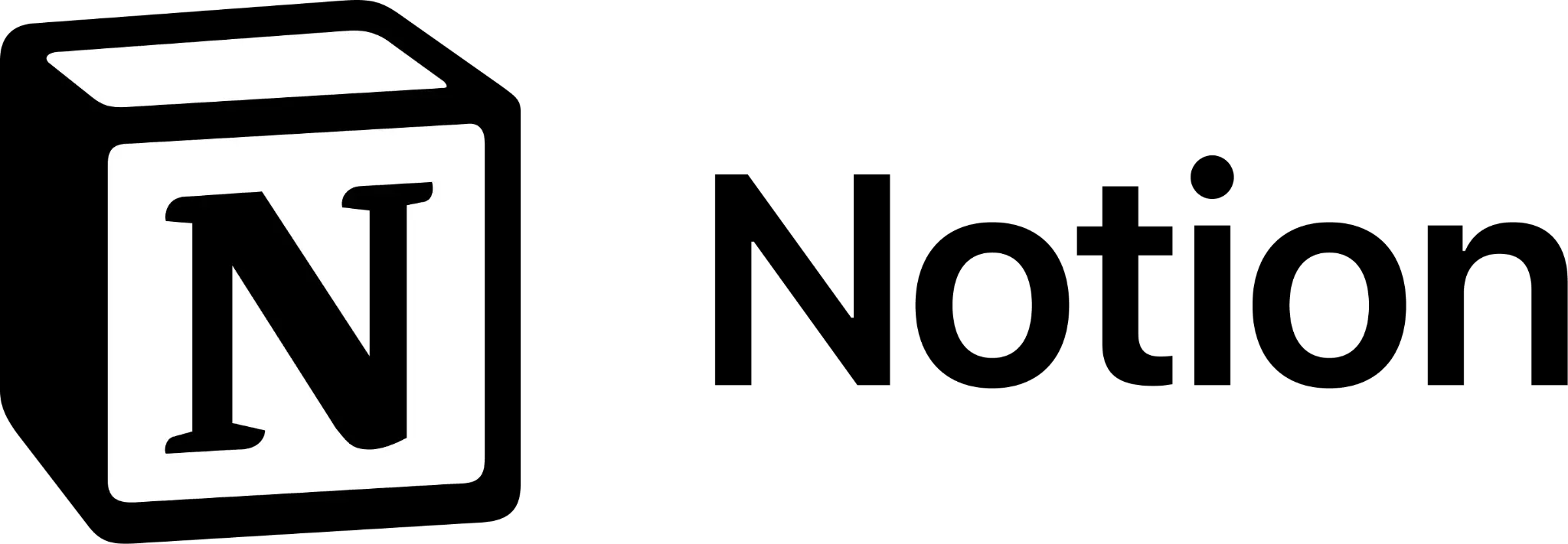 Black and white Notion logo with stylized box design