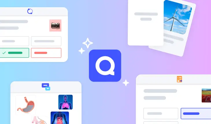 Collage of digital cards featuring educational icons, diagrams, and photographs on colorful gradient background