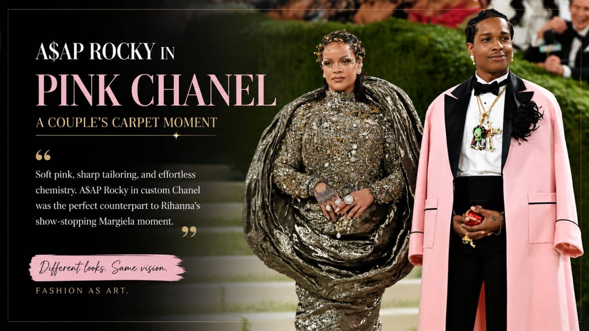 A$AP Rocky & Rihanna Perfectly paired in Chanel and Margiela, a couple’s fashion moment.
