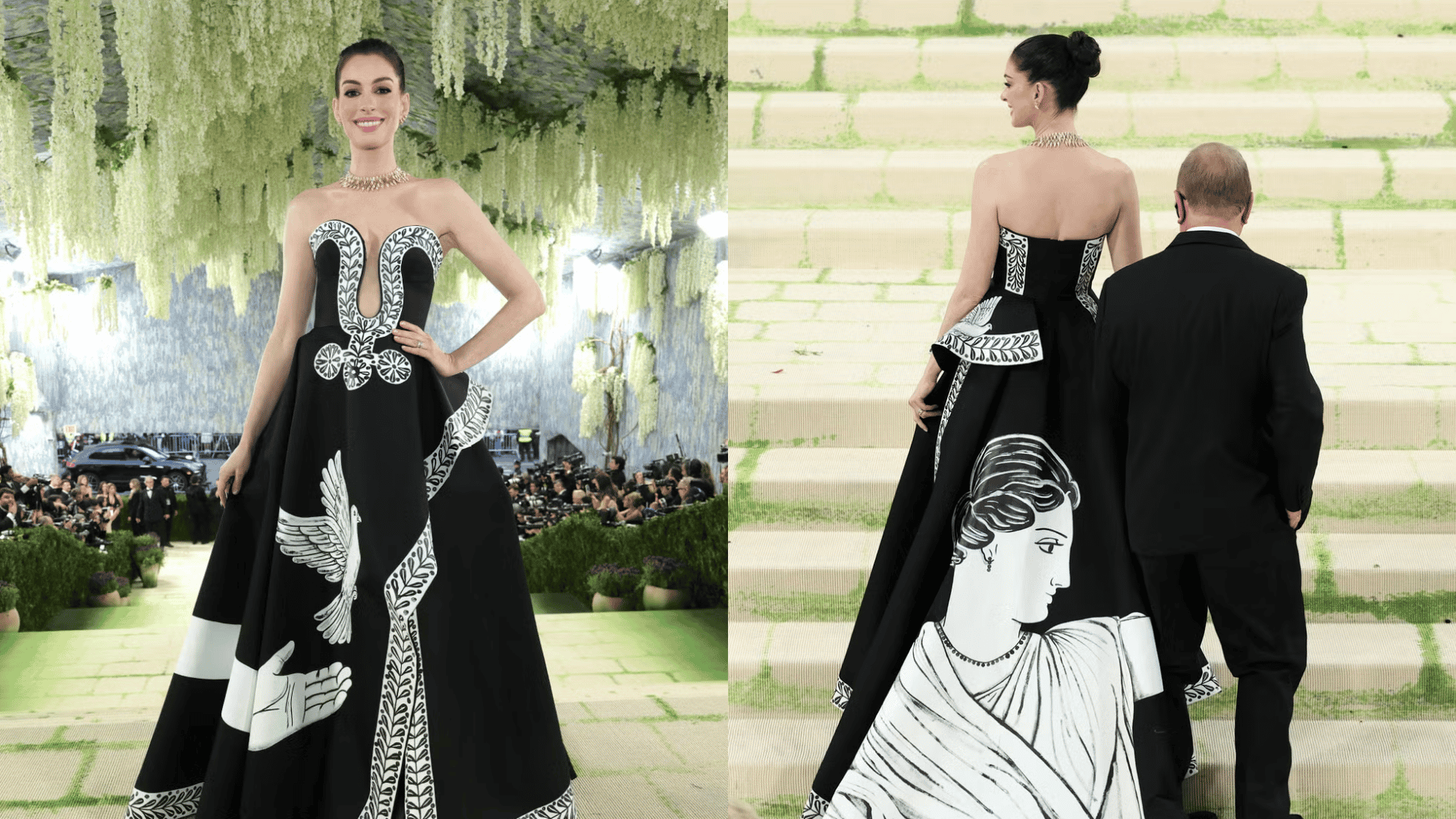 Anna in a hand painted black and white gown