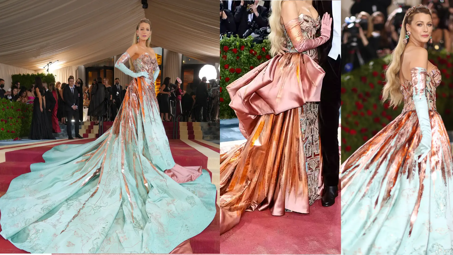 Blake Lively’s Atelier Versace Dress at Met Gala 2022 representing statue of liberty