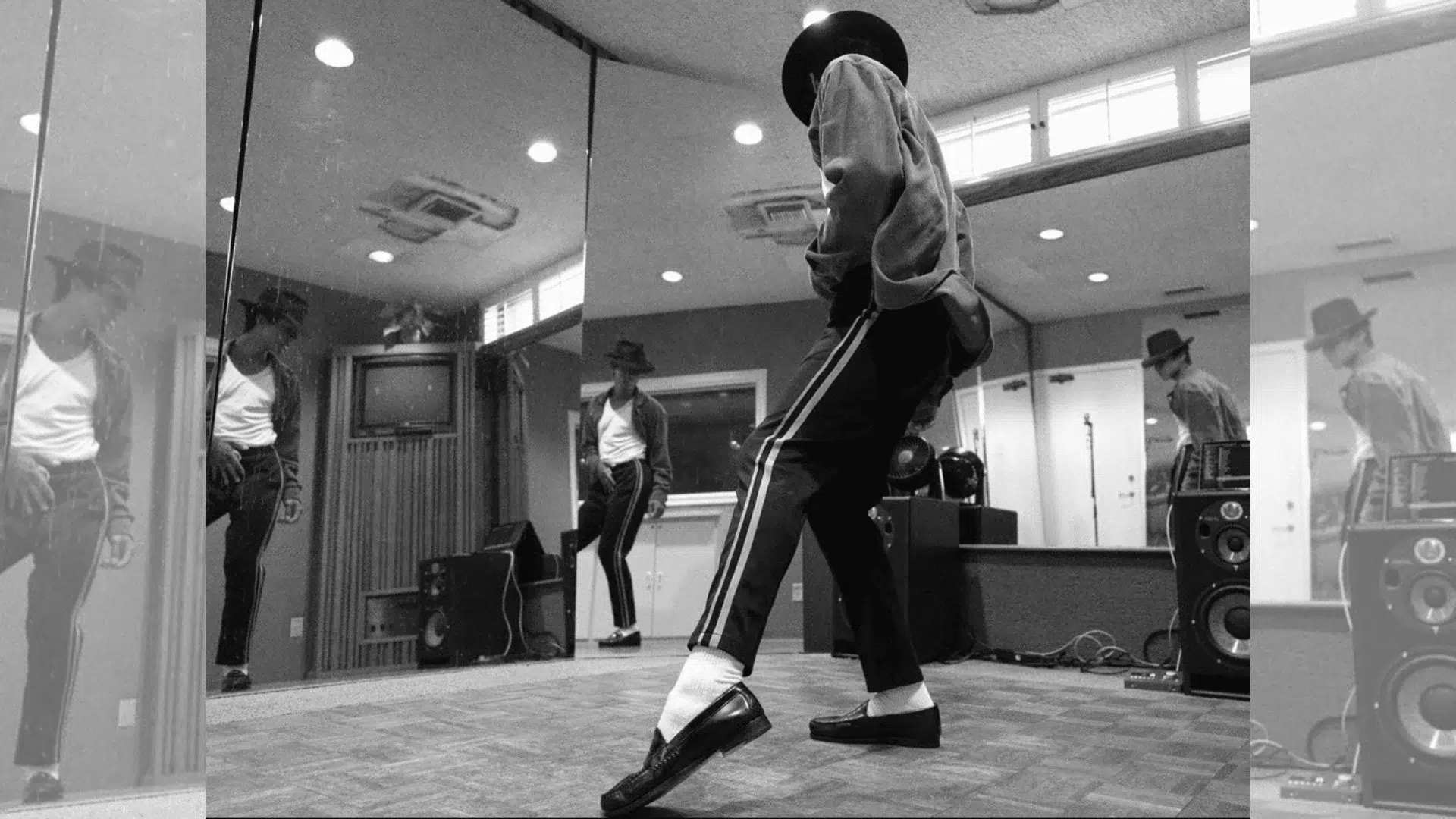 Jaafar Jackson rehearsing Michael Jackson dance moves in a studio while preparing for the biopic role