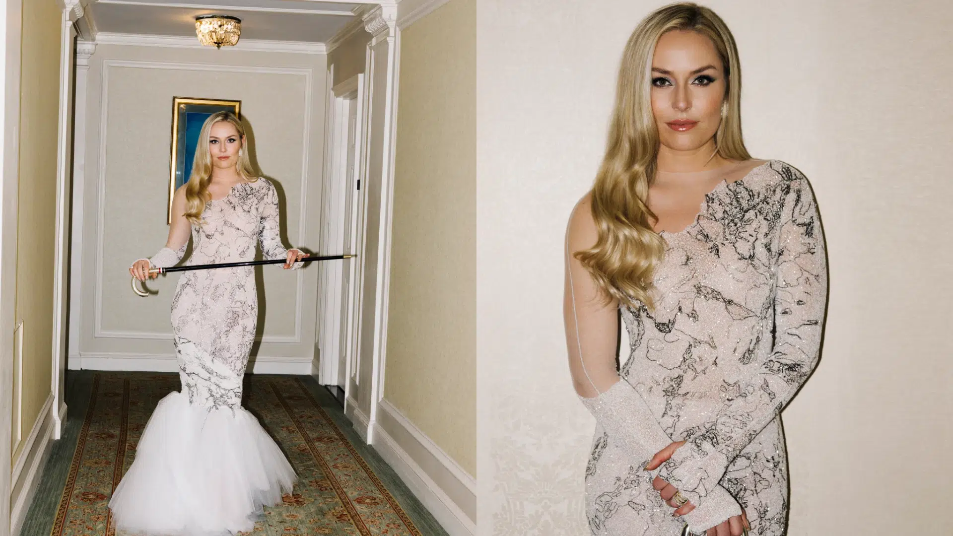 Lindsey wore a Thom Browne gown that merged classical sculpture with modern tailoring