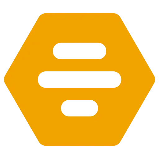 Yellow hexagonal logo with three horizontal black lines centered