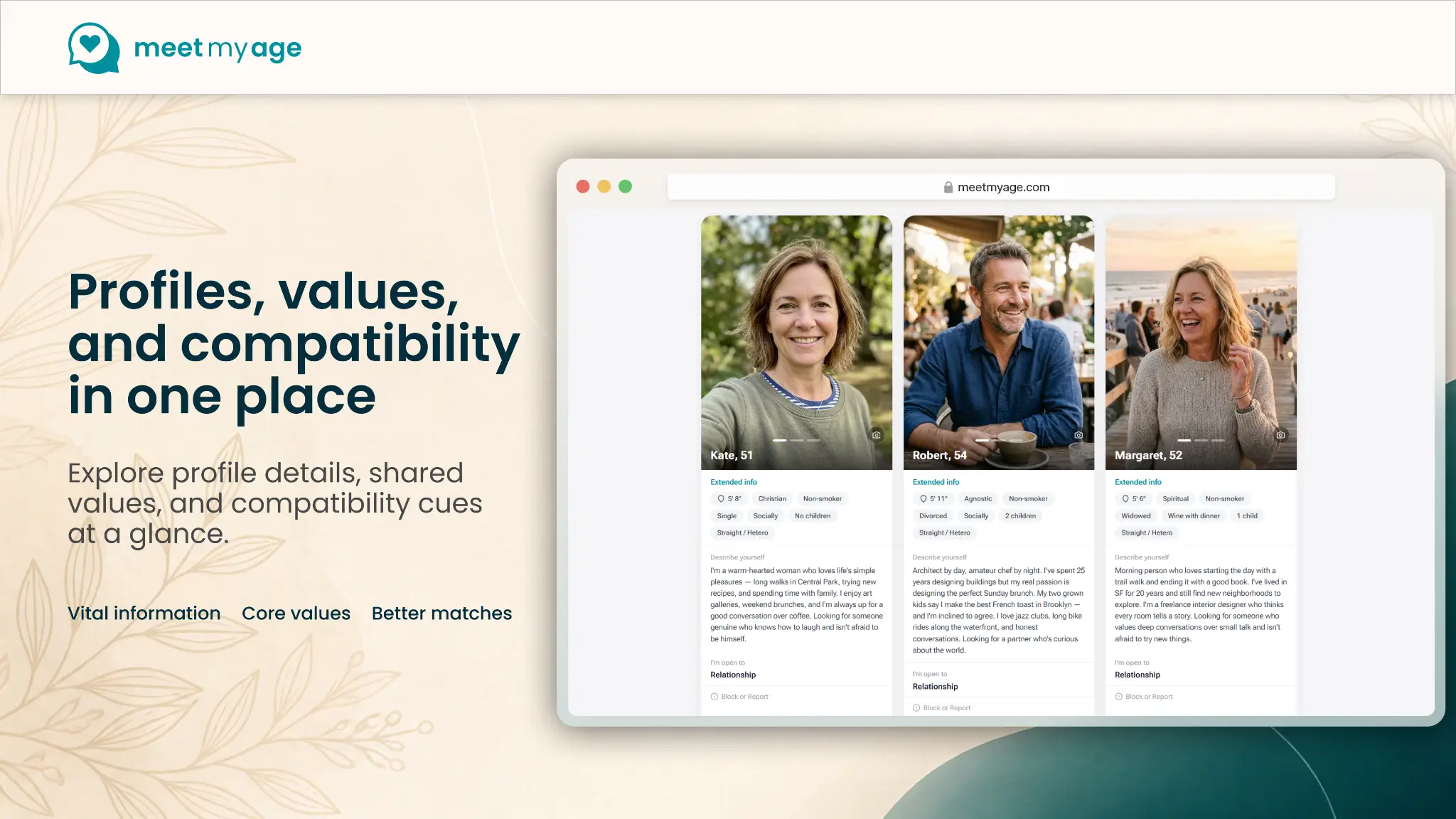 Website mockup displaying user profiles with photos and personal details on screen