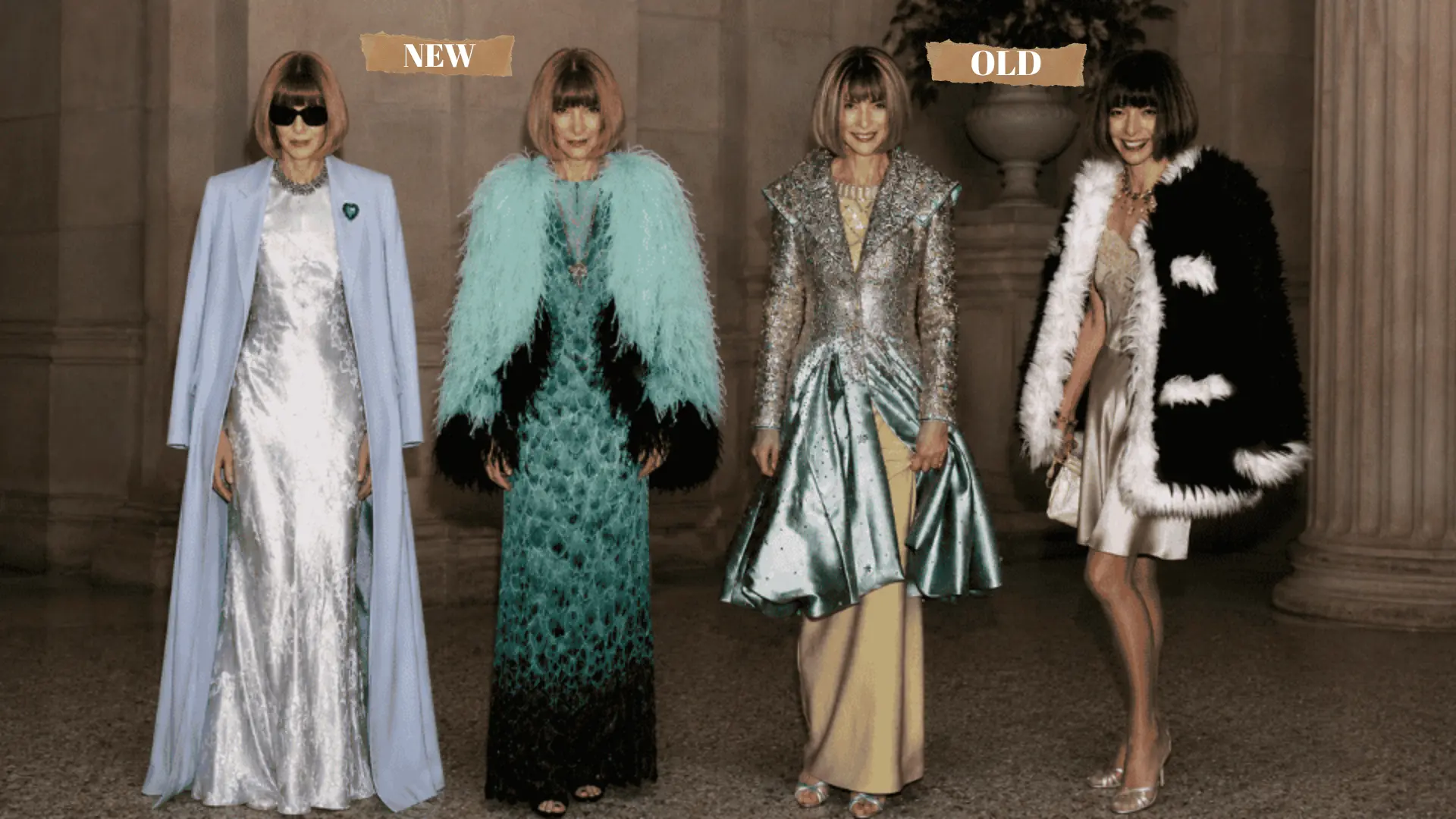 some of the past anna wintour met gala looks compared next to her more recent ones