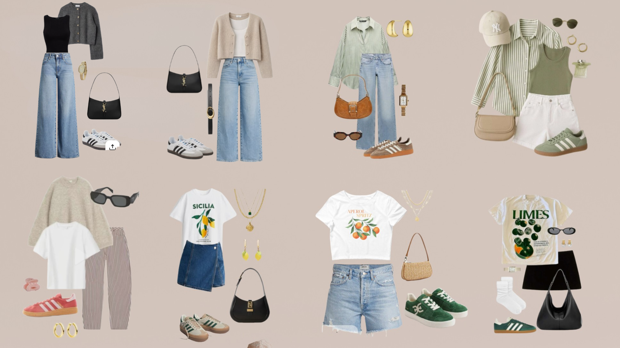 Outfit ideas showing Adidas Gazelles with vintage denim, hoodies, and relaxed fits for soft, retro daily looks.