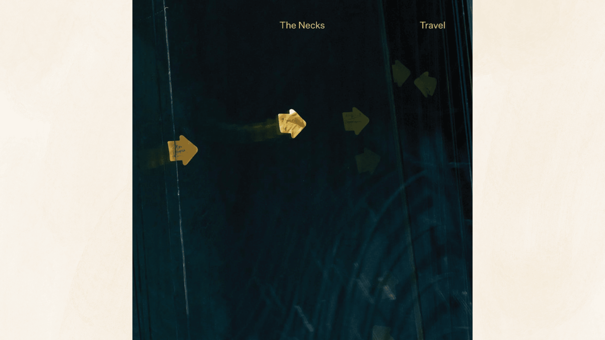 abstract album artwork with glowing yellow arrows floating across dark blue blurred motion background