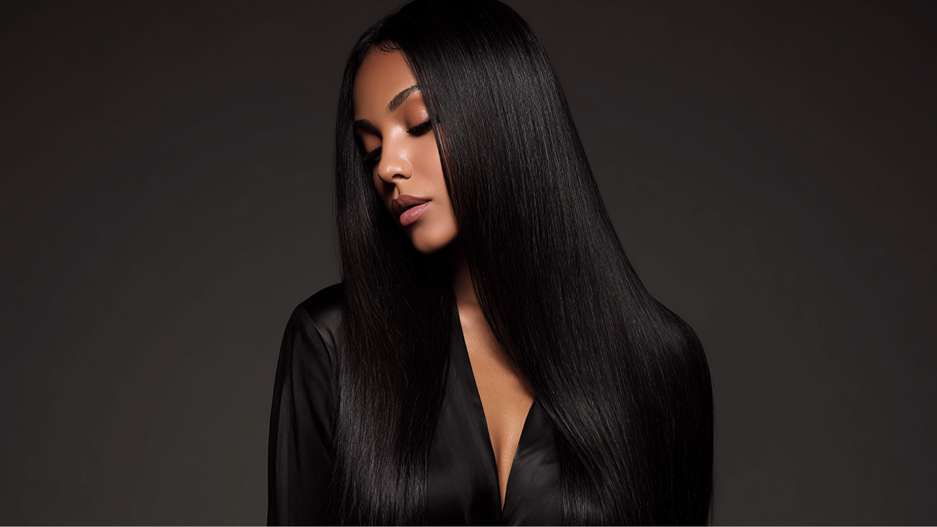 bone straight sew-in hairstyle with sleek pin-straight glossy hair
