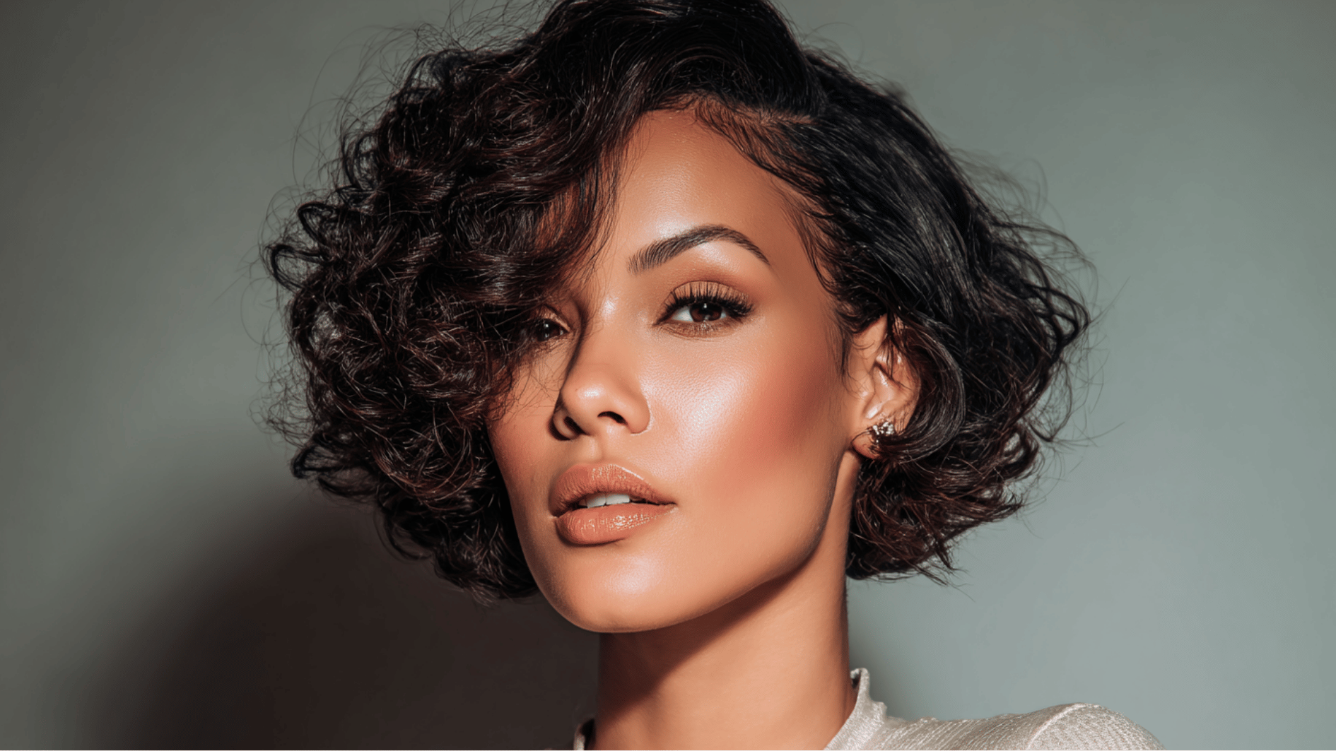 curly bob sew-in with defined curls and voluminous textured finish