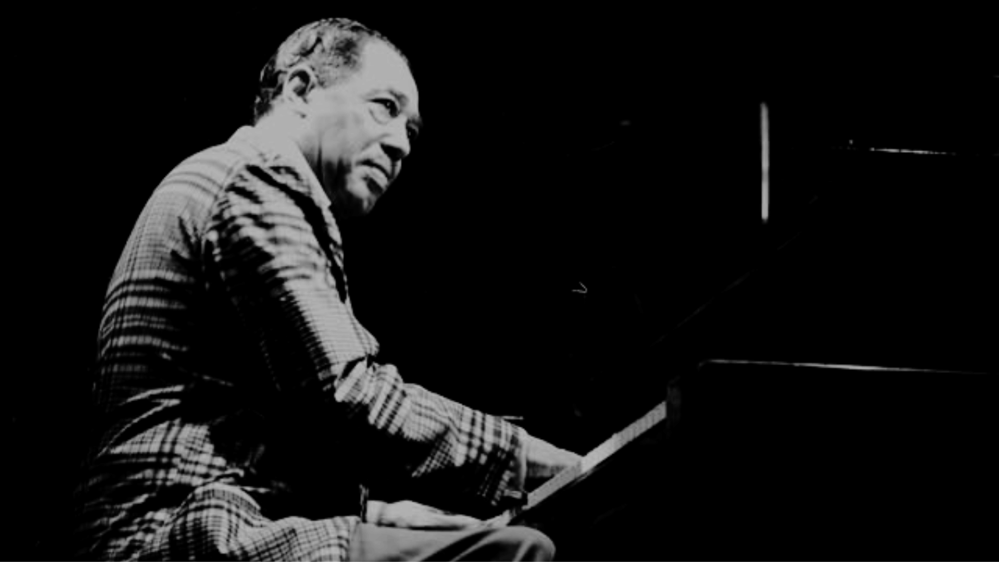 Duke Ellington Don't Get Around Much Anymore solo piano black and white moody archival performance photo