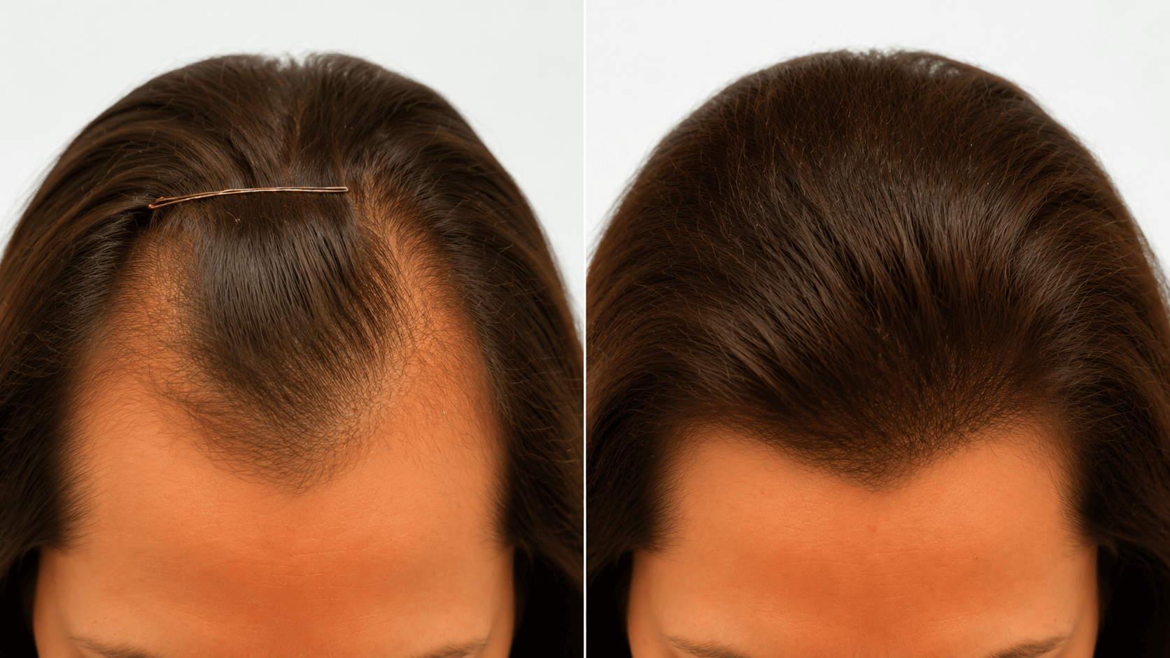 Before and after hairline surgery showing fuller, natural-looking hair and improved facial balance