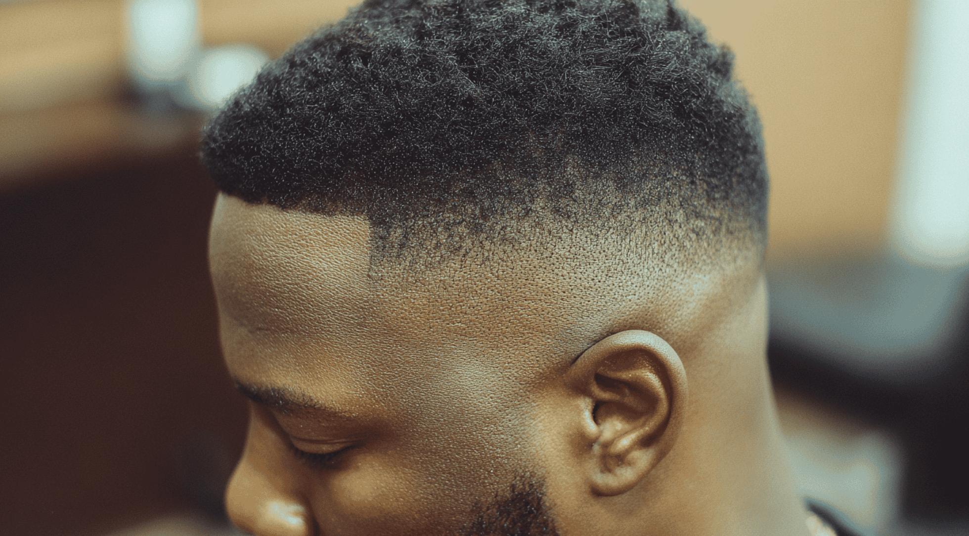 <echighlighted>Mid fade black men</echighlighted> textured crop choppy ends matte product temple fade sharp line up portrait