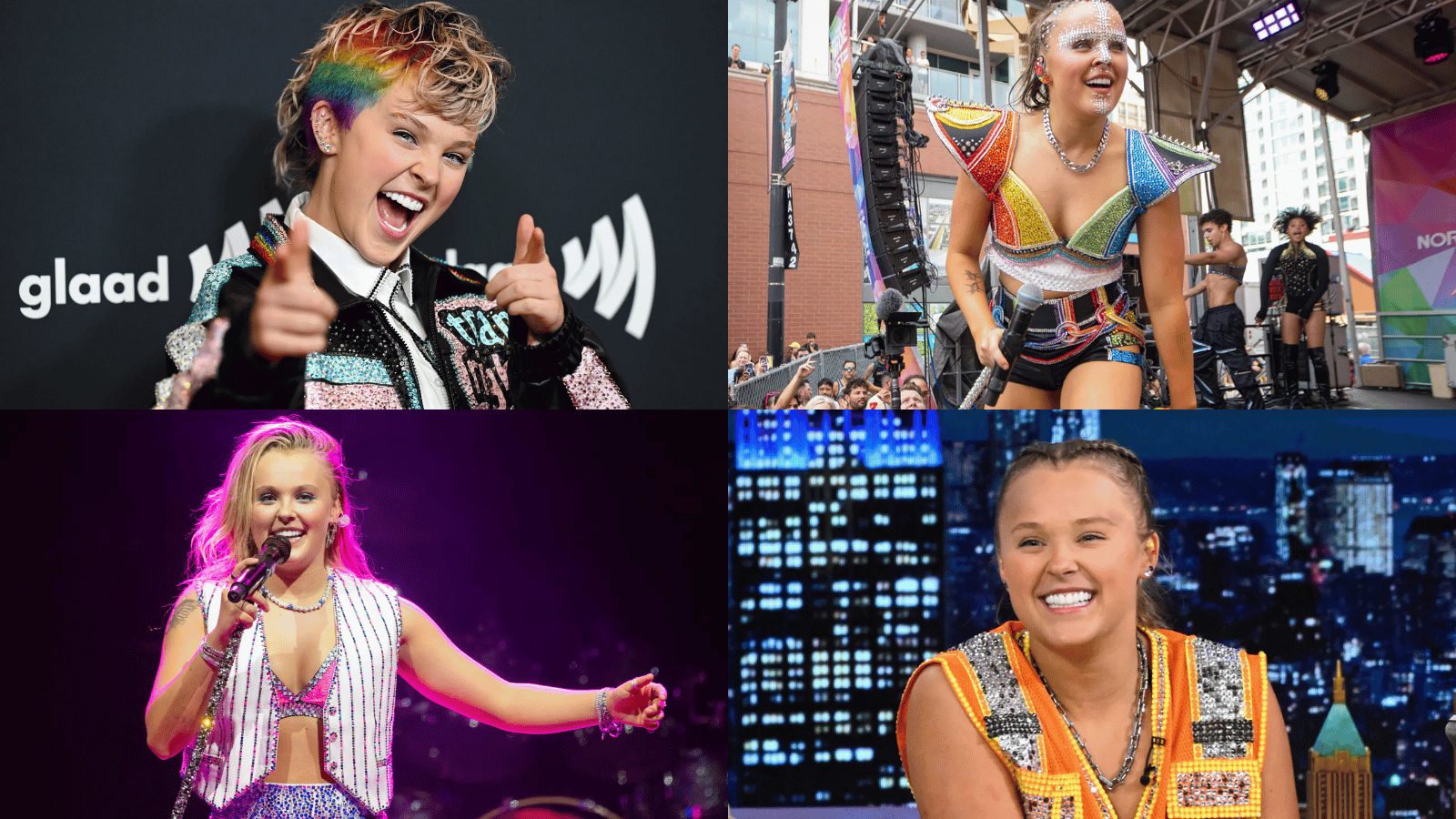 jojo siwa income sources collage showing performance stage music and brand related earnings concept