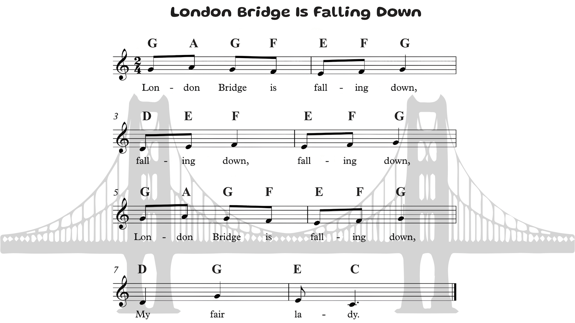 london bridge Is Falling Down violin sheet music for beginners with easy notes