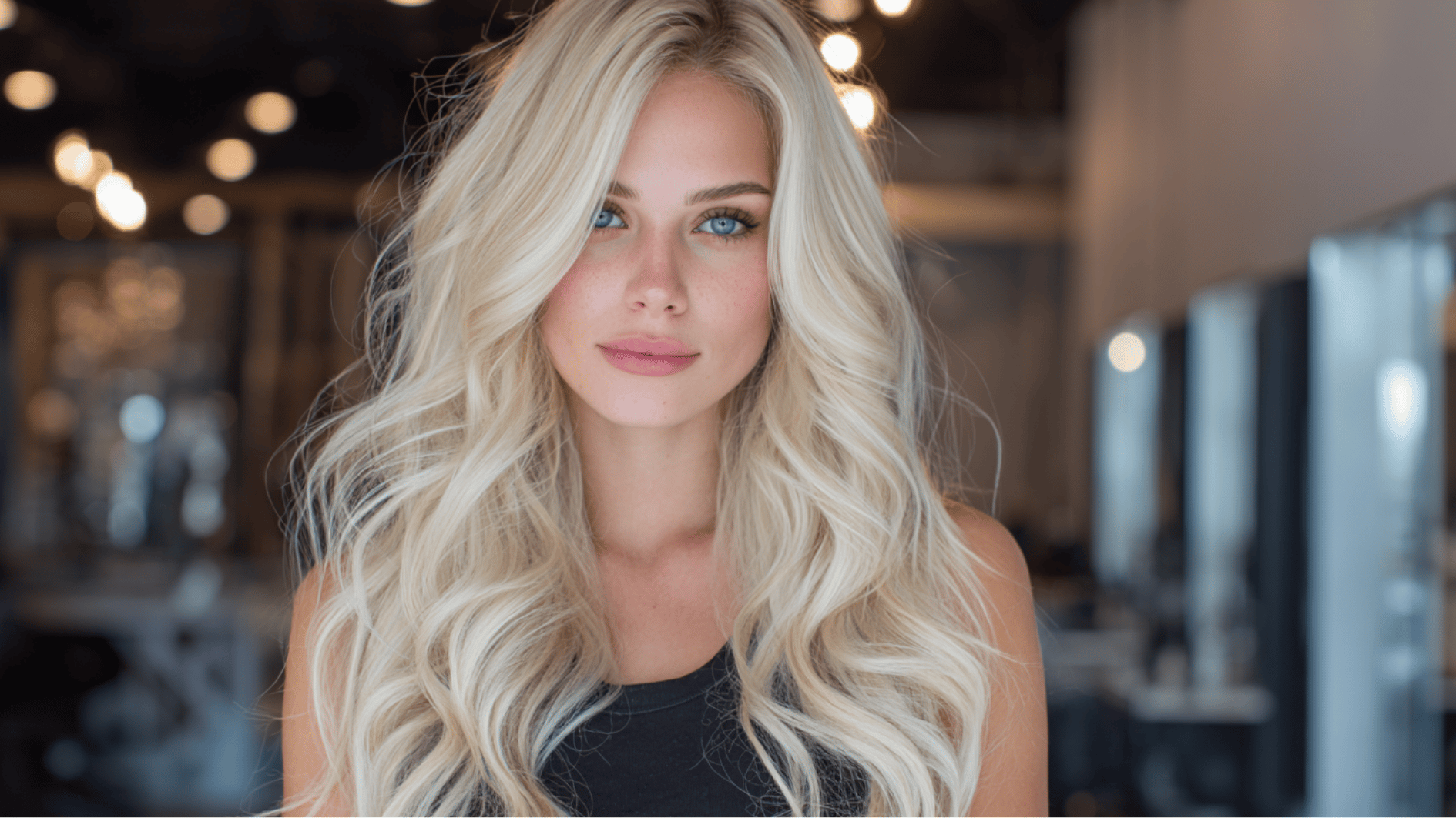 blonde mermaid wave sew-in hairstyle with long cascading waves and dimensional highlighted hair texture