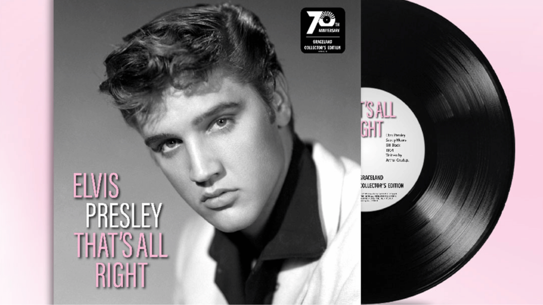 elvis presley that's all right vinyl record sleeve with classic portrait artwork and collector's edition disc display