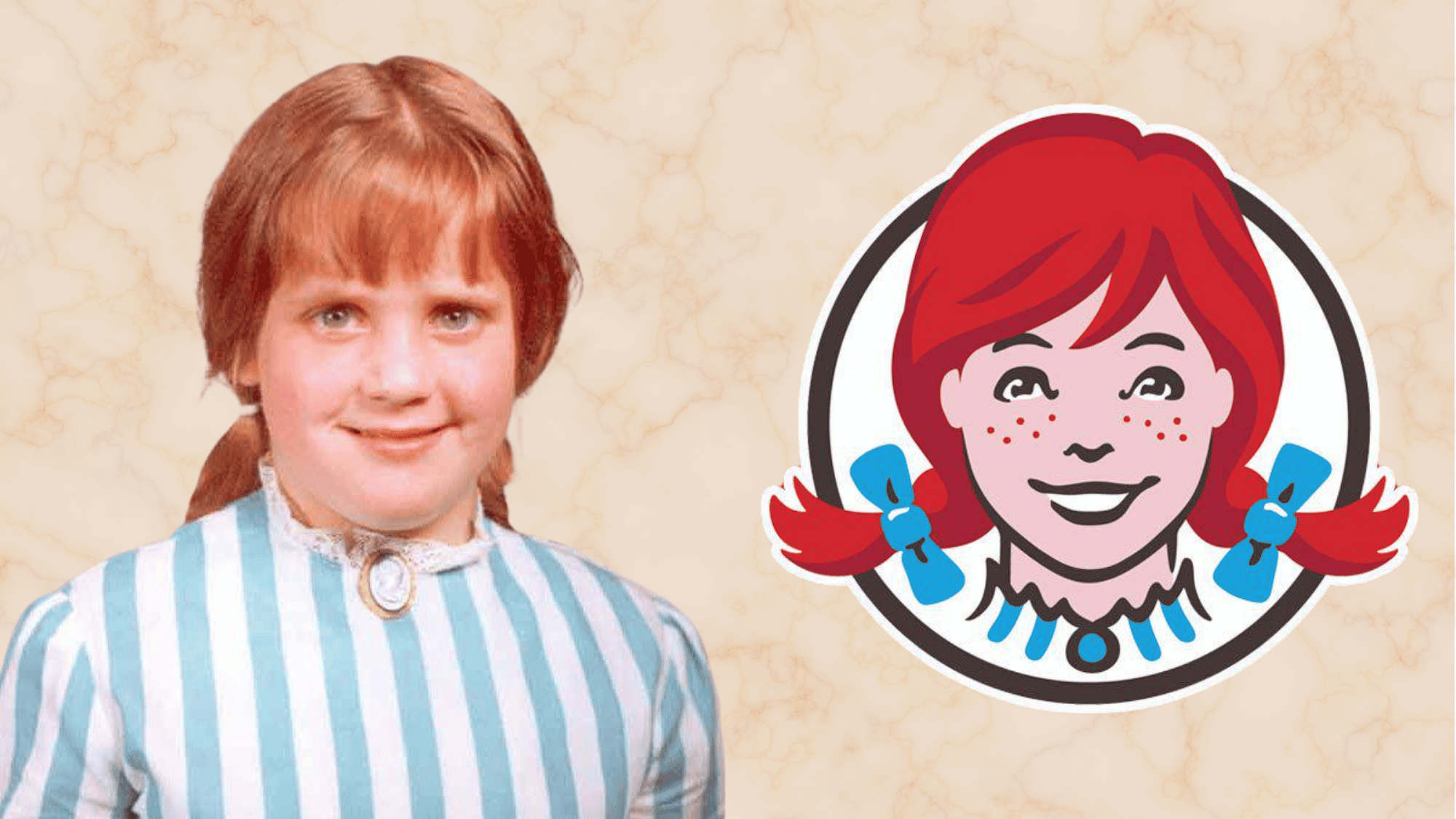 Wendy Thomas pictured alongside Wendy’s logo, representing her role in the brand today