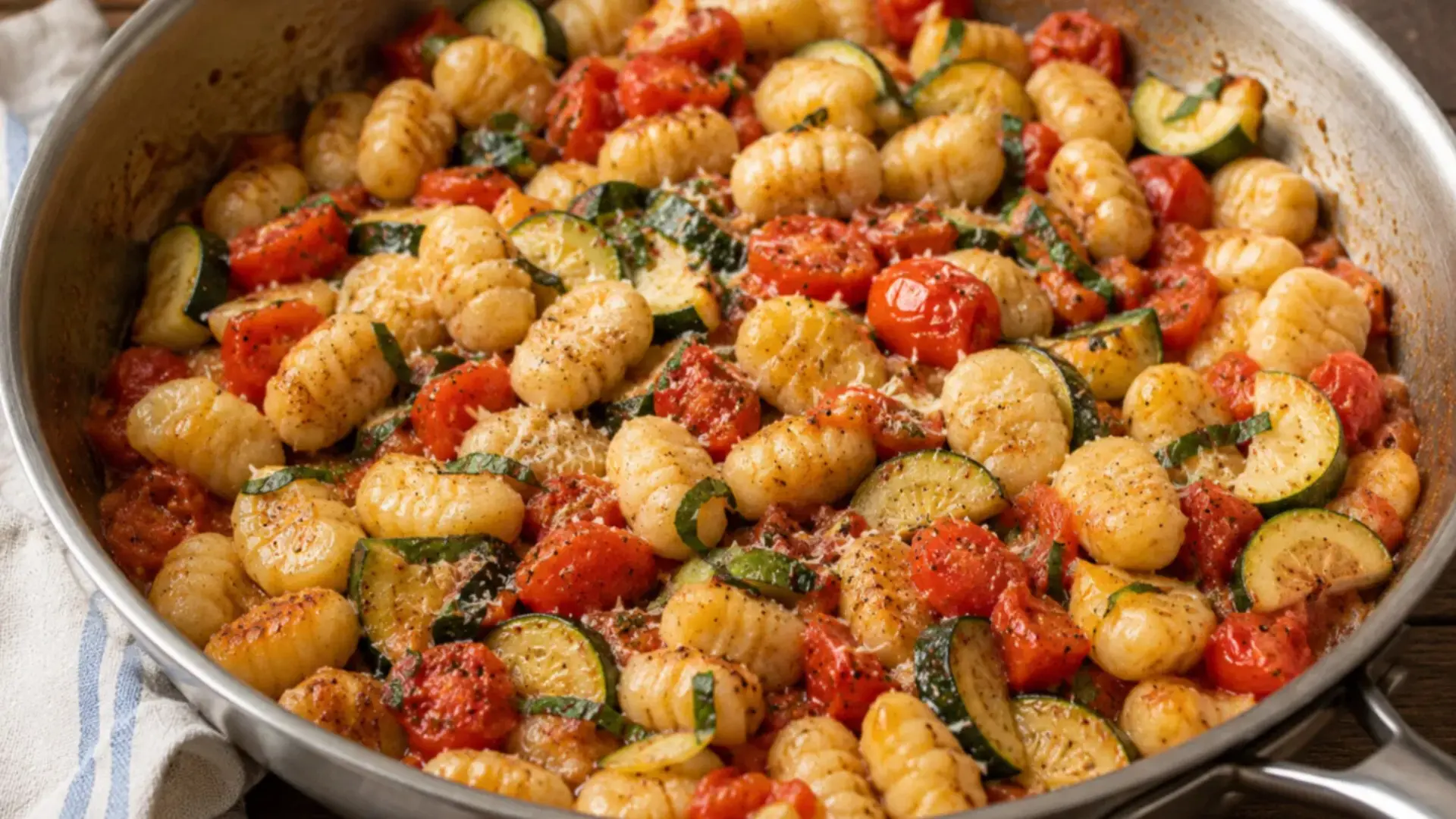 one pan gnocchi with tomatoes and zucchini a summer veggies recipe for an easy skillet dinner