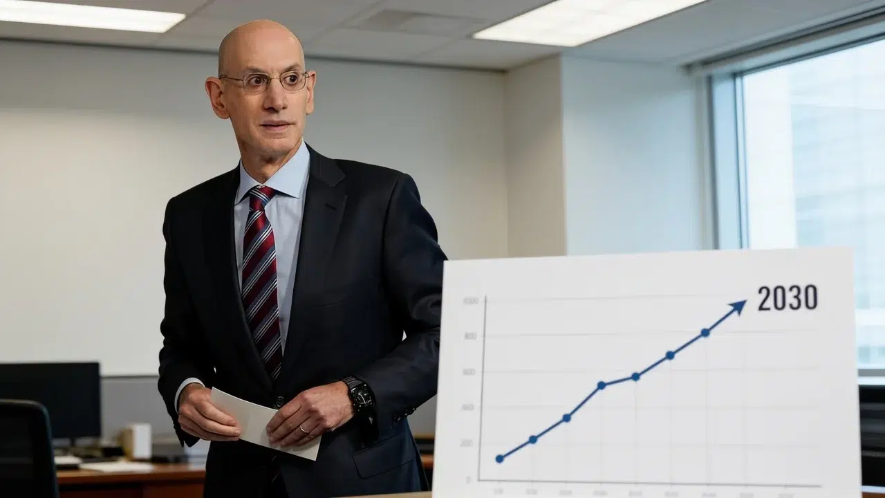 adam silver standing beside a rising financial graph representing future net worth growth