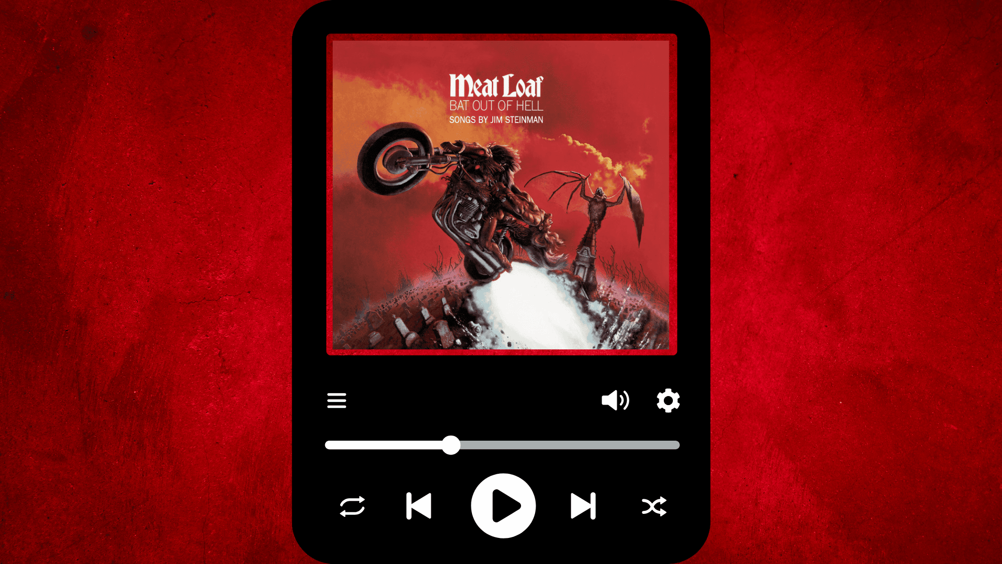 Meat Loaf Bat Out of Hell album cover with dramatic fantasy artwork.