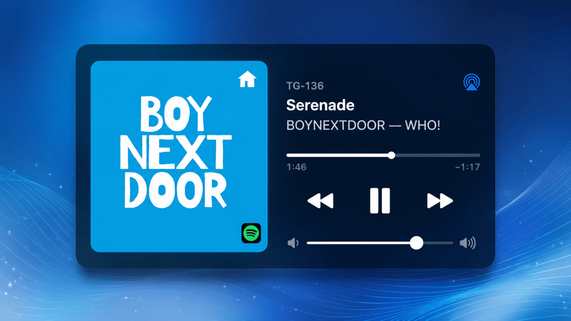 BOYNEXTDOOR Serenade displayed on a blue digital music player screen.