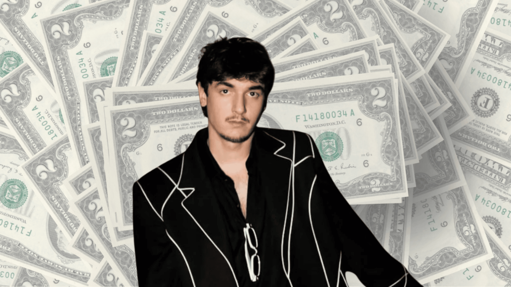bryce hall portrait with dollar bill background representing influencer net worth and earnings