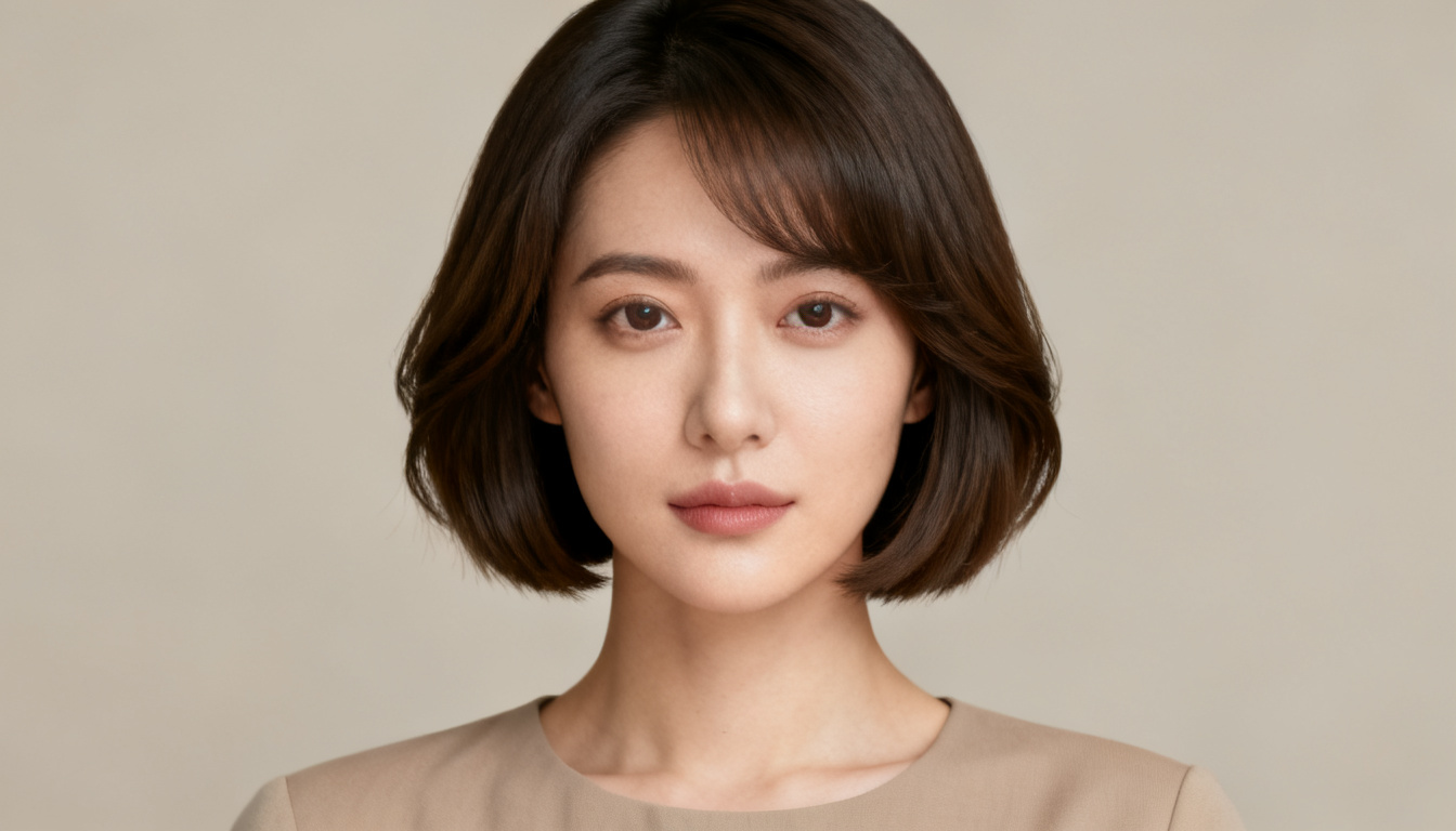 a trendy bixie haircut featuring soft short layers with gentle length around the chin flattering a heart-shaped face.