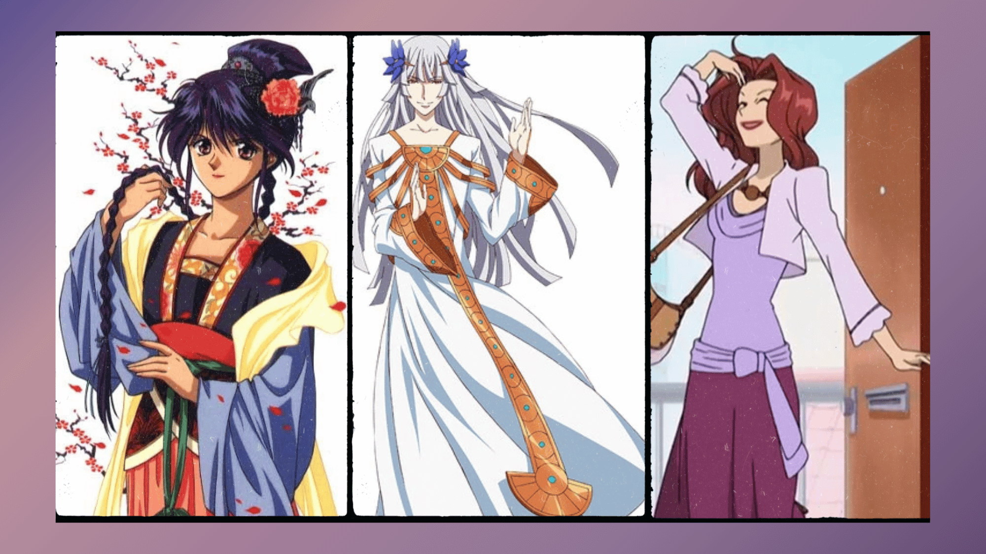 Classic and underrated <echighlighted>anime femboy</echighlighted> characters including Nuriko, Eljuia, and Ryoji in a collage.
