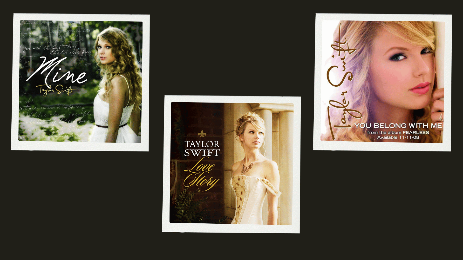 Three early country-era album and single covers on a dark background.
