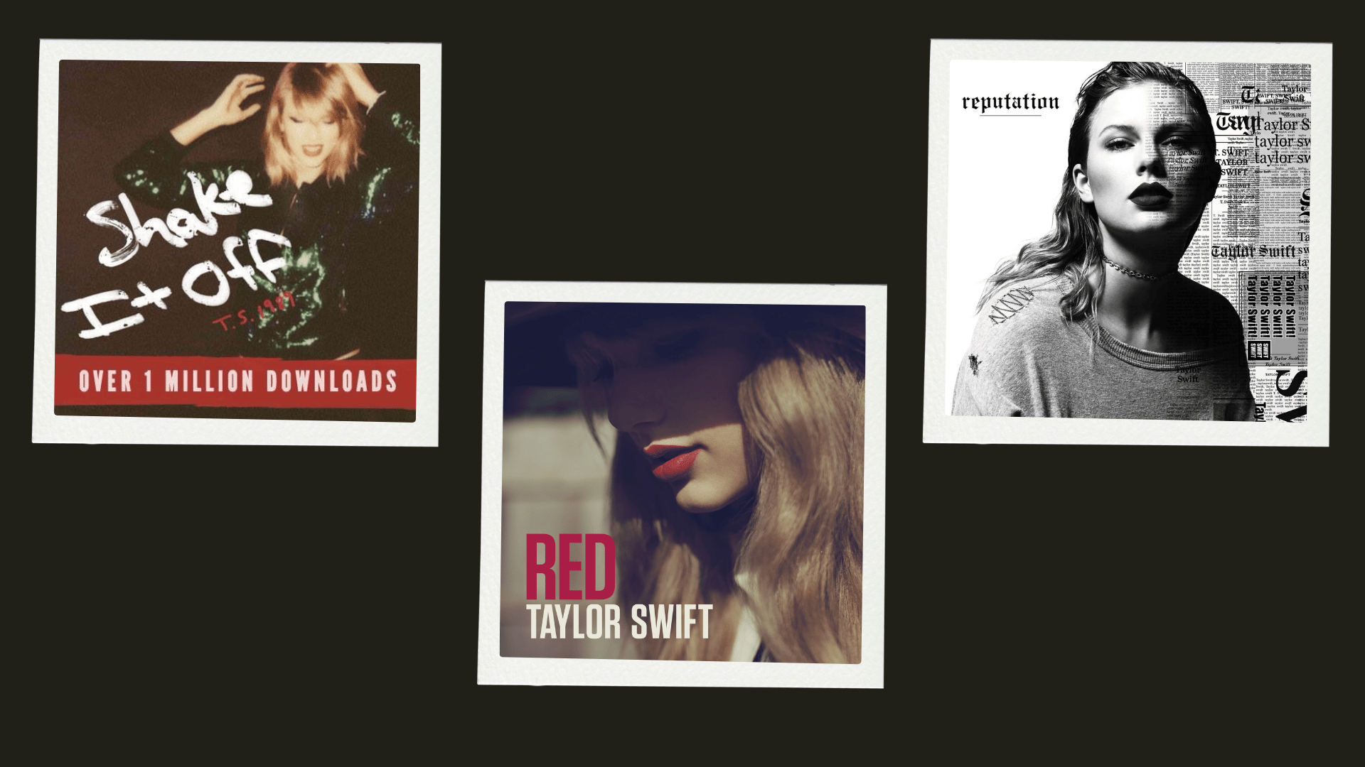 Three recent album covers displayed as white-bordered prints on black.