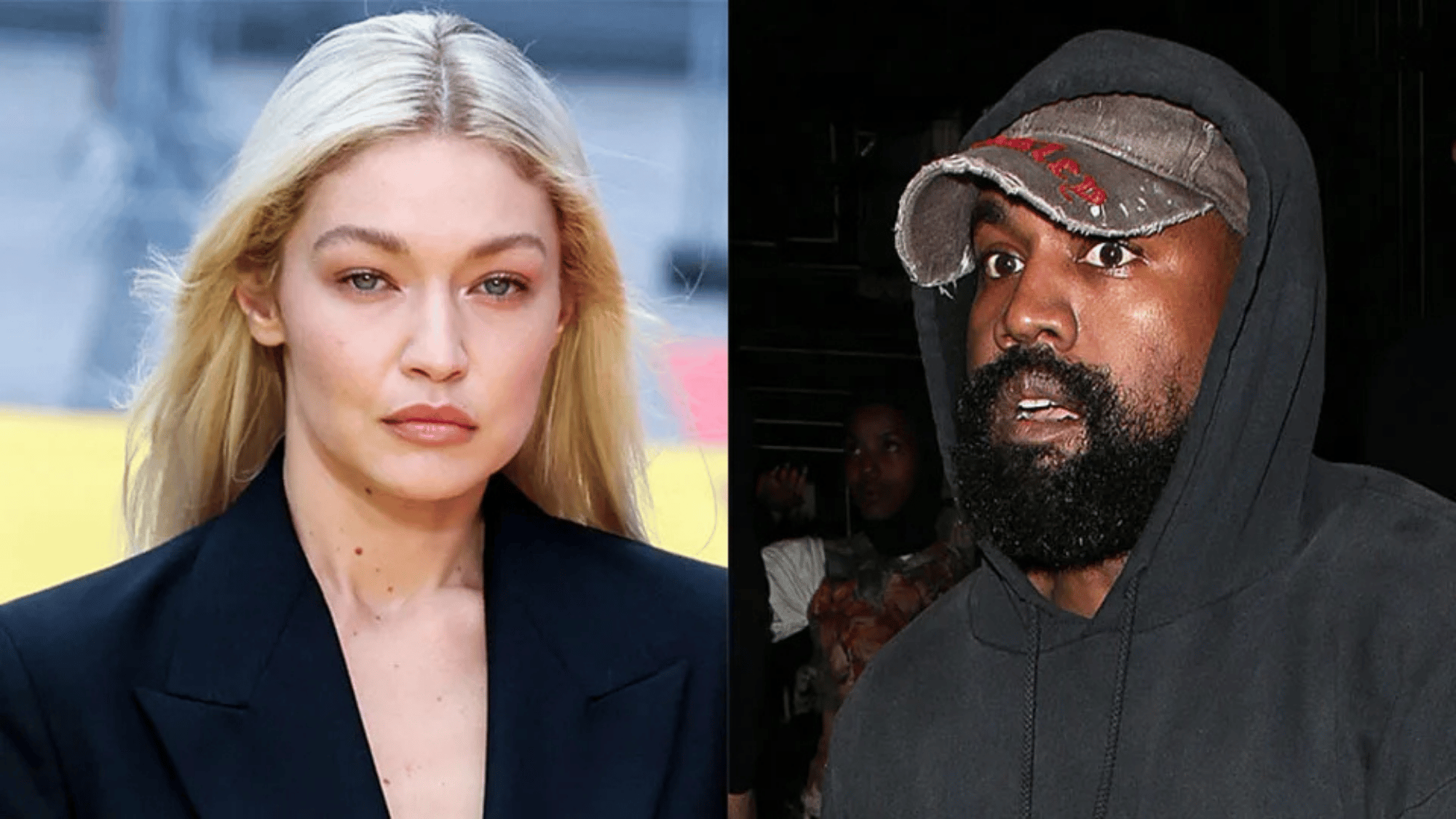 gigi hadid and kanye west shown side by side during their public feud