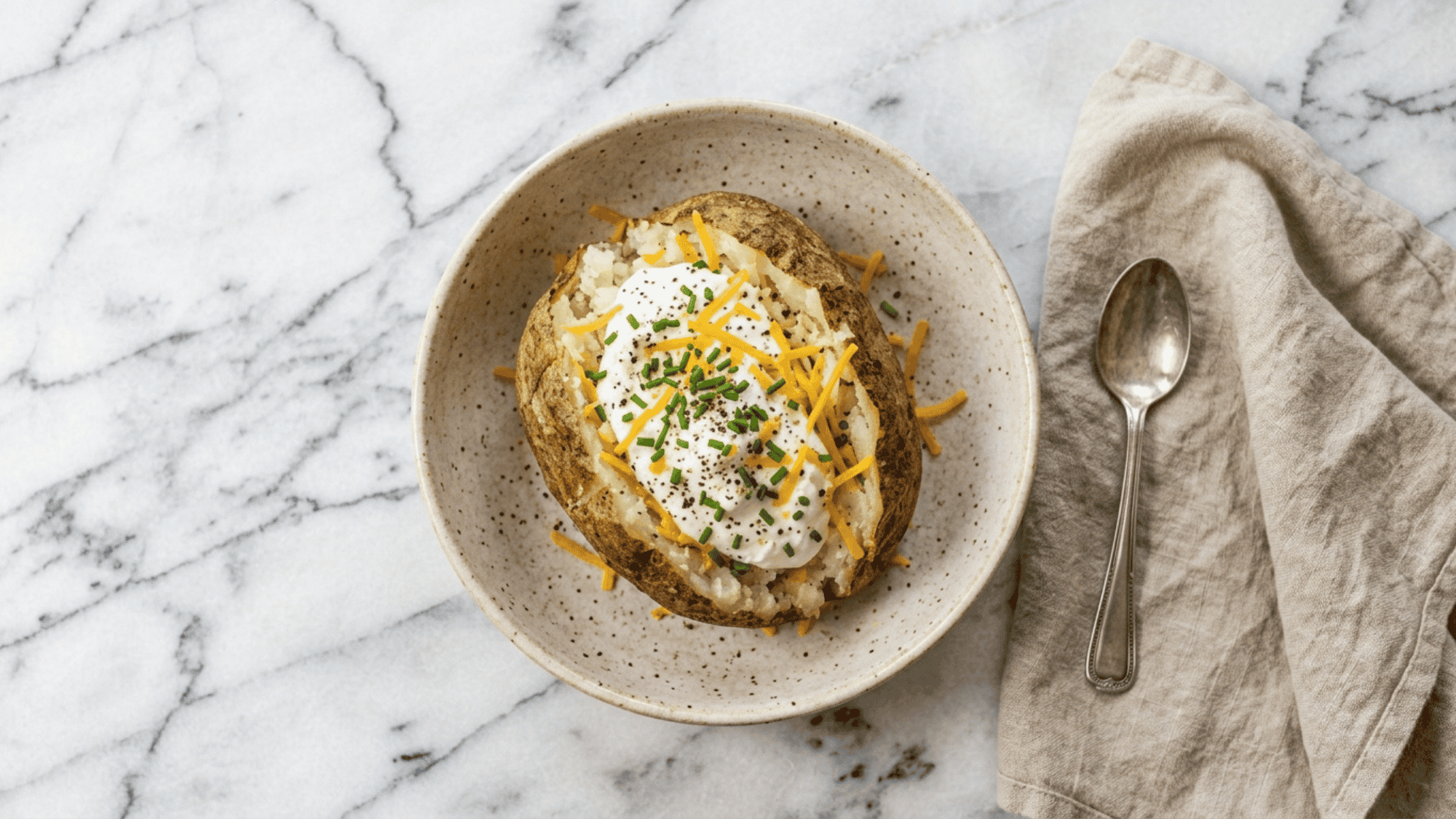 greek yogurt loaded baked potato with chives