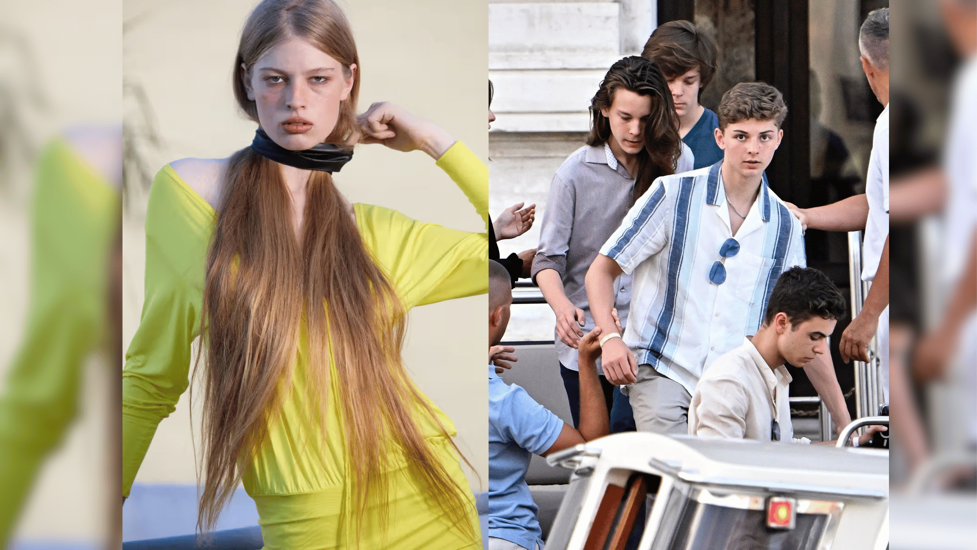 vivian jenna wilson at a fashion event alongside a separate photo of the musk triplets