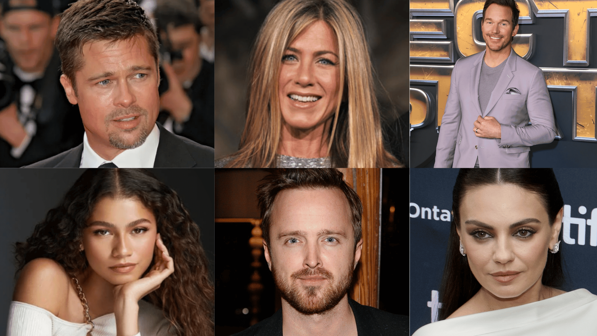 minor actors including brad pitt, jennifer aniston, chris pratt, zendaya, and mila kunis portraits