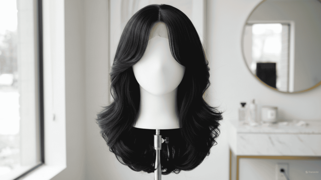 how to style curtain bangs with a victoria secret inspired blowout on a white mannequin head
