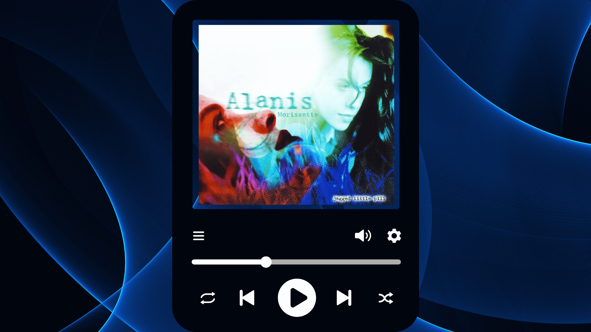 Alanis Morissette on the colorful Jagged Little Pill album cover.