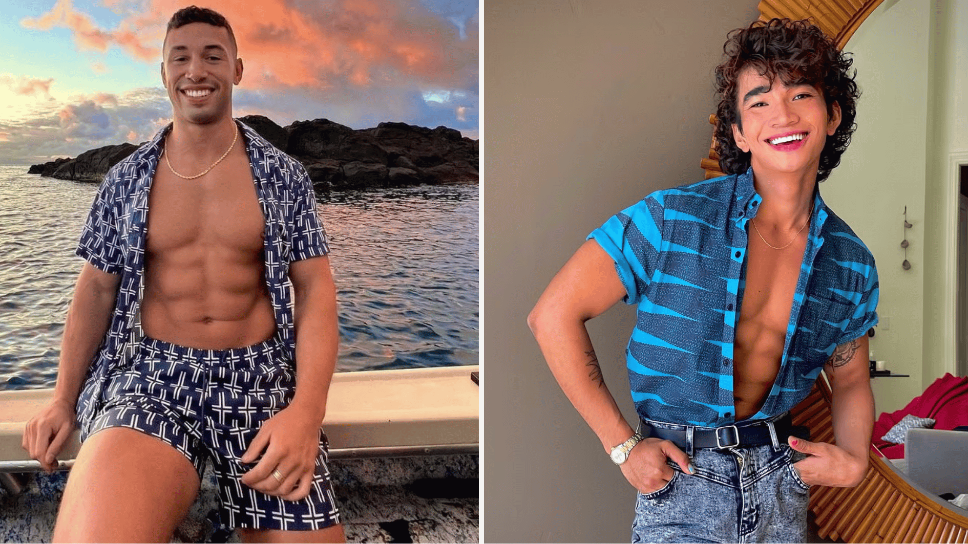 justice Fester and Bretman Rock posing together in separate photos during their relationship before the reported breakup