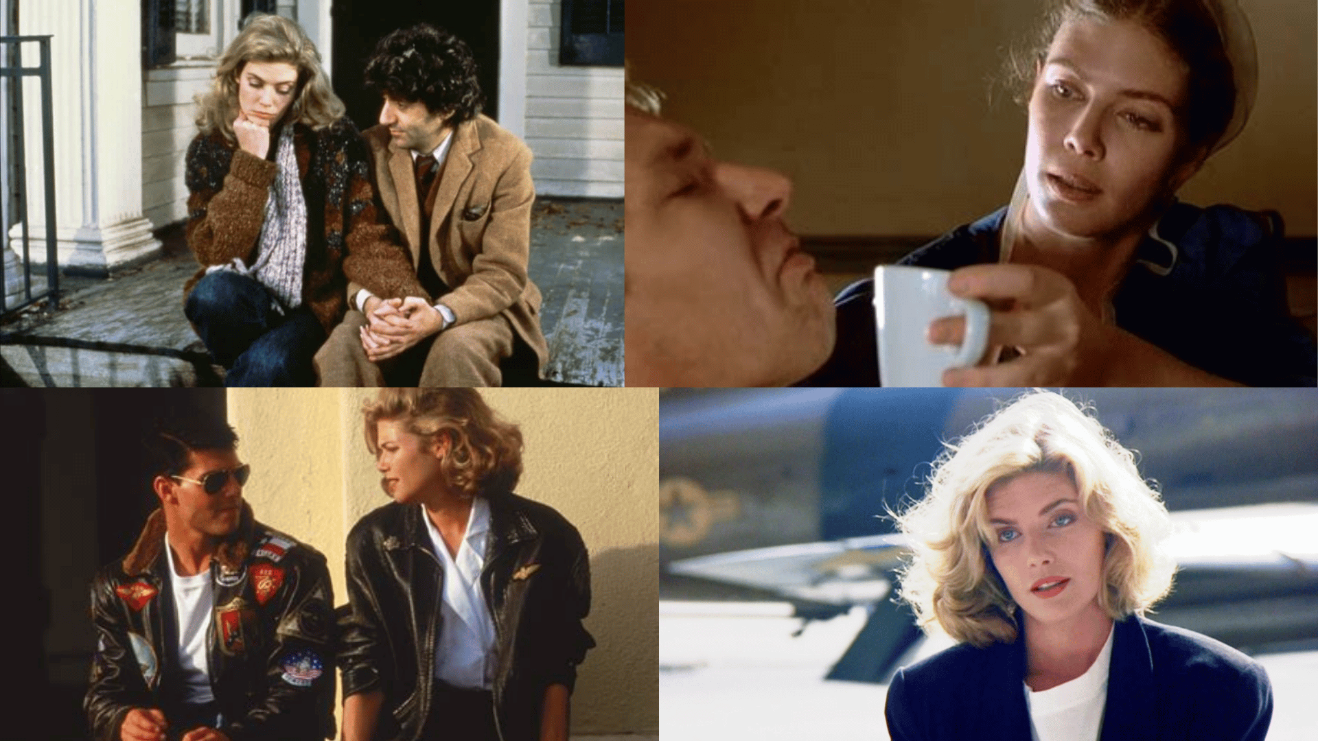Kelly McGillis film roles collage, from Reuben Reuben to Top Gun